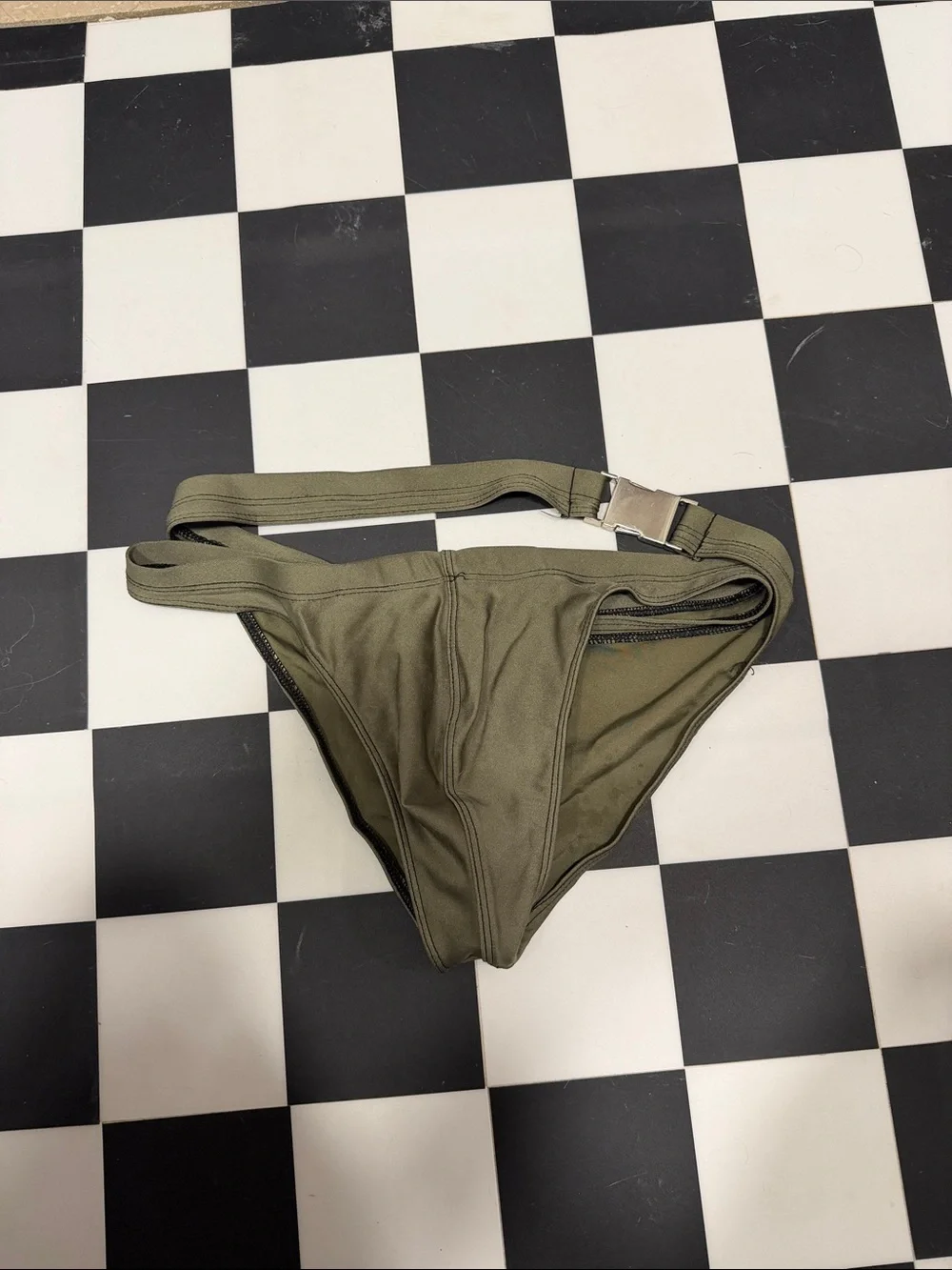 Men's Olive Green Swim Trunks with Buckle Waist
